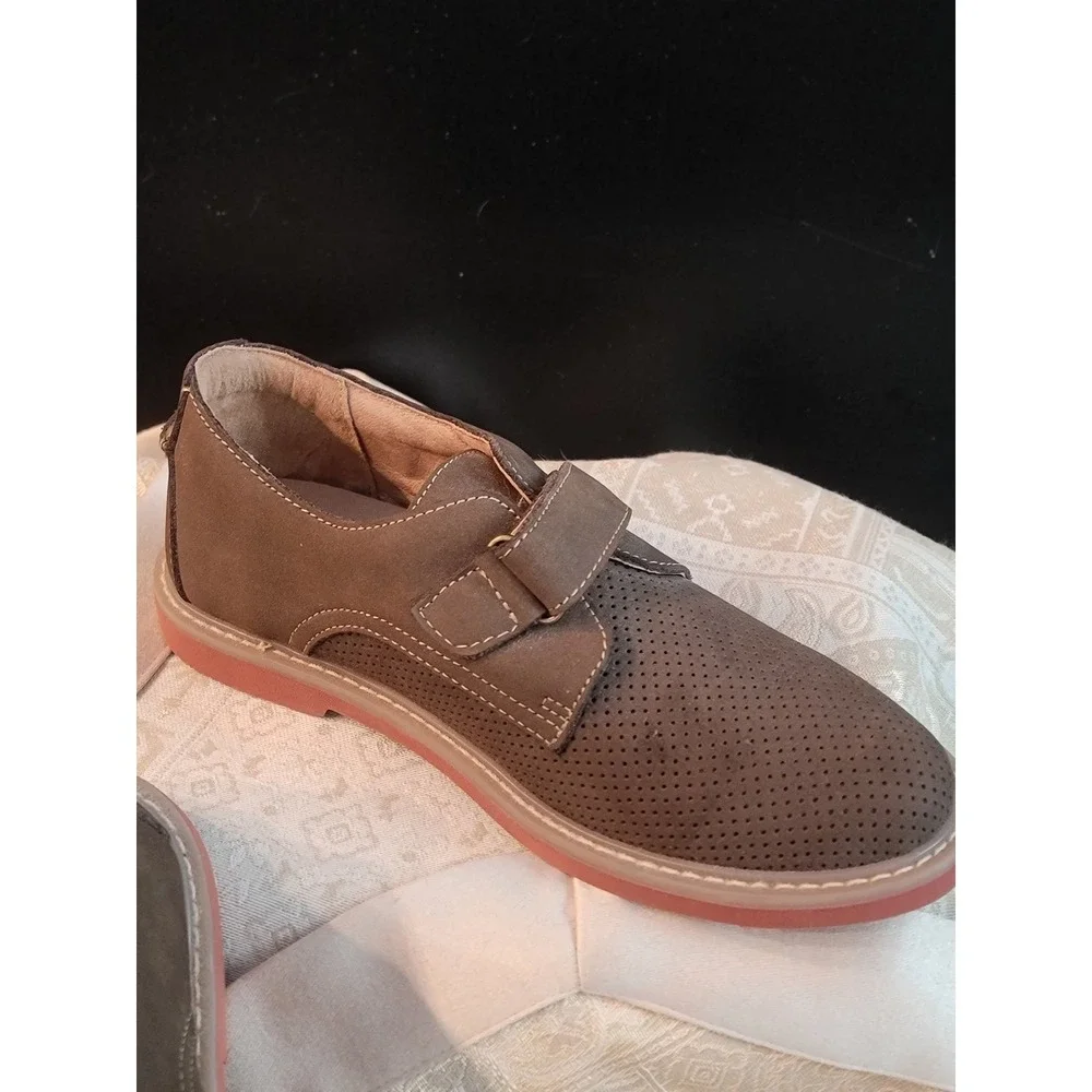 Cole Haan Kids Suede Perforated Oxford Shoes Olive Green Size 2 Hook Loop Strap